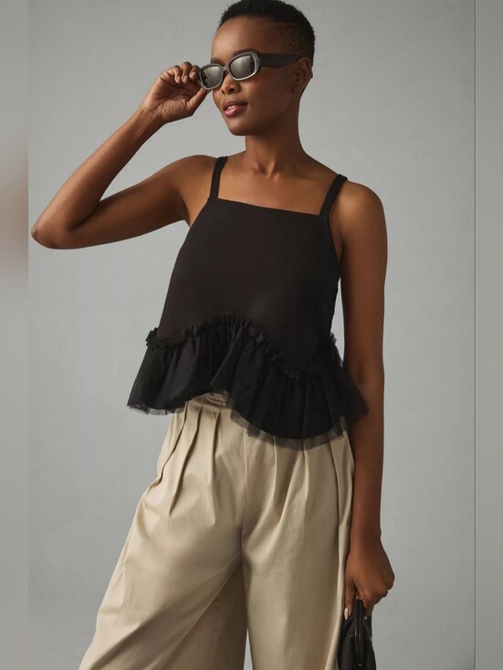 Anthropologie Tops - Anthropologie Sunday in Brooklyn Tulle-Hem Ponte Tank-Black